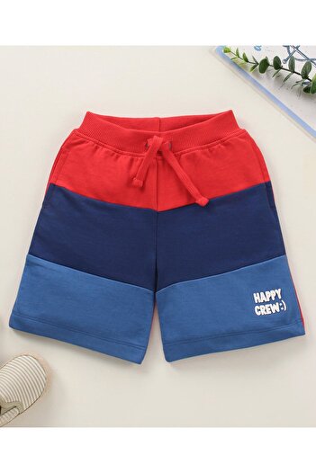 Babyhug Babyhug Shorts Colour Block & Text Print - Red & Navy