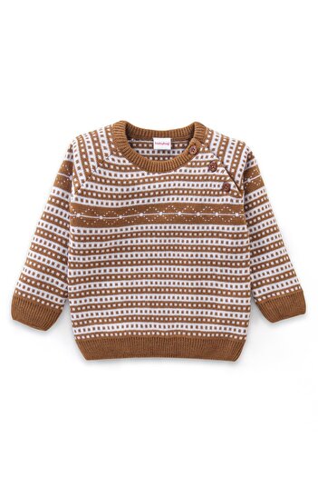 Babyhug 100% Acrylic Knit Full Sleeves Designed Sweater Set  - Brown