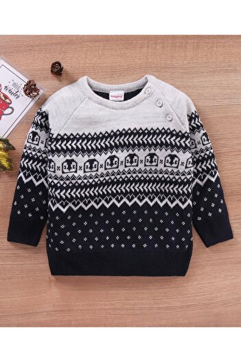 Babyhug Babyhug Full Sleeves Sweater Placement Design- Blue Grey