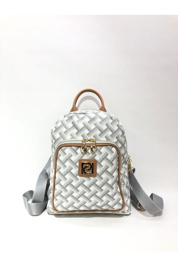 Piedra White Tan Color 3D Patterned Faux Leather Material Multi-Purpose Backpack