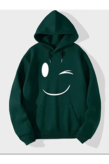 caddekombin Emoji Printed Hooded Sweatshirt - 2 Thread Raster Pockets