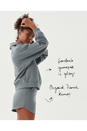 Ayma Active Blue Stand Collar Half Zipper Oversize Sweatshirt