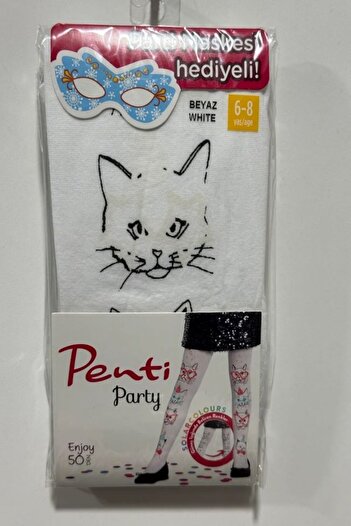 Penti Penti Cat Patterned White Pantyhose