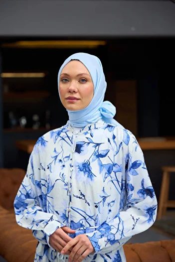 İpekhan Şal Voile cu model simplu Şal de mătase Voile albastru gheaţă - 9800-09