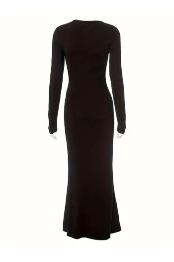 segiza Schwarzes, langärmliges, figurbetontes, maßgeschneidertes Maxikleid aus Lycra-Stoff