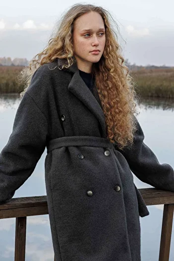 Hooopstore Double Breasted Collar Smoked Coat