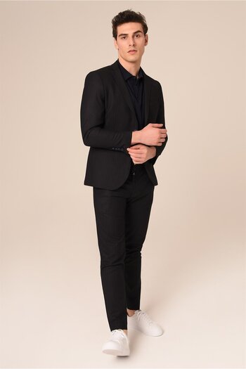 AGUSTİNİ Agustini - Navy Blue StripedSlimFit Suit andJoggerPants