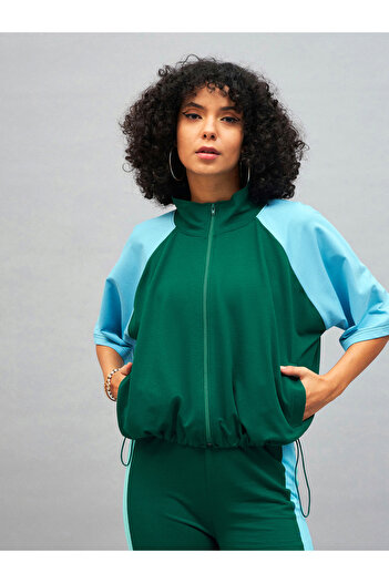 Sassafras By Styli Color Block High Neck Jacket with Toggle Detail