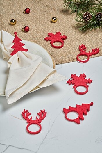 Ocean Home 6-Piece Red Felt Decorative Christmas Tableware Presentation Napkin Ring Napkin Ring