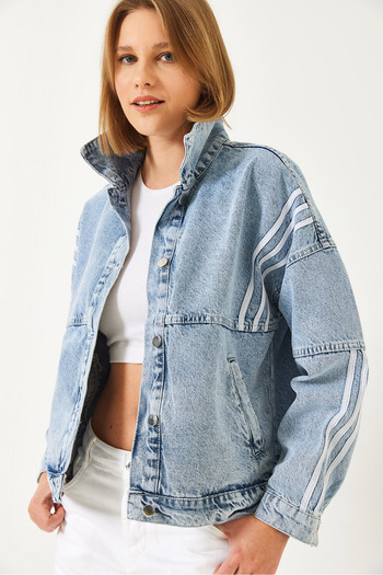 Bianco Lucci Jachetă de damă din denim cu buzunare cu dungi 60261194