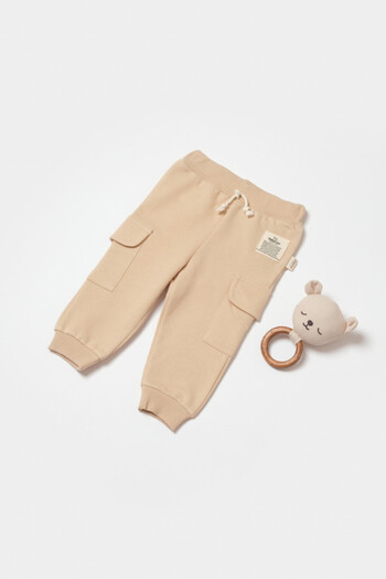 BabyCosy Pantaloni Cu Buzunare Laterale, Two Thread, 100%bumbac Organic - Stone,