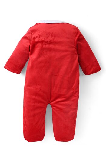 Babyhug Babyhug Knitted Full Sleeves Winter Wear Romper with Santa Applique - Red