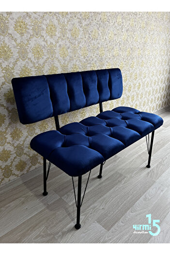 Yirmi15 Metal Ayaklı Metal Alt Kasalı Modern Sırtlı Bench Bank Mavi Bench Mavi Sırtlı bench