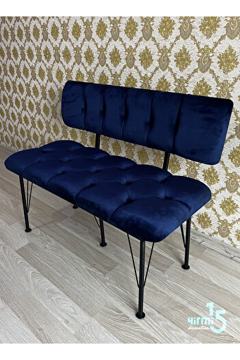 Yirmi15 Metal Ayaklı Metal Alt Kasalı Modern Sırtlı Bench Bank Mavi Bench Mavi Sırtlı bench