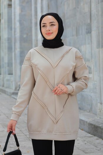 LOCCO Stone Colored Front V Detailed Tunic