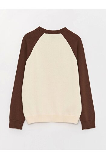 LC Waikiki Lcw Kids Ecru Crew Neck Pattern Long Sleeve Boy's Knitwear Sweater