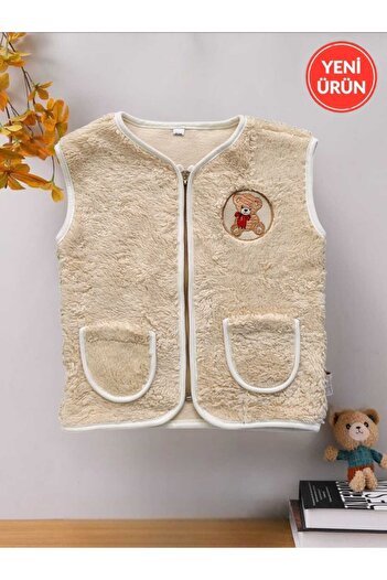 Alpar Tekstil Peluş Welsoft Kız-erkek Bebek Ve Çocuk Yelek Fermuarlı, Cepli, (2-10 YAŞ ARASI BEDENLER)/bej