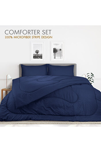 Hotel Linen Klub Stripe Comforter Set- Ultra Soft Brushed Microfiber Fabric, Soft Siliconized Fiber Filling