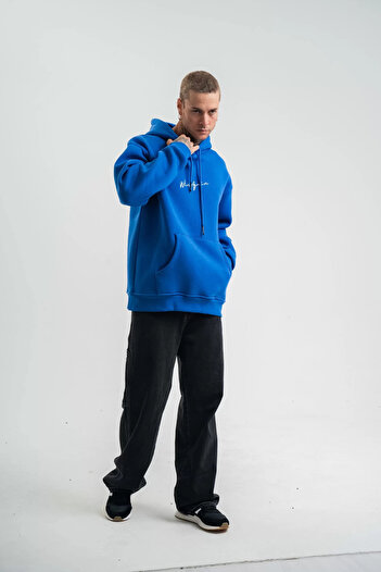 New Shine Чоловіча синя худі з капюшоном Oversize з цифровим патчем