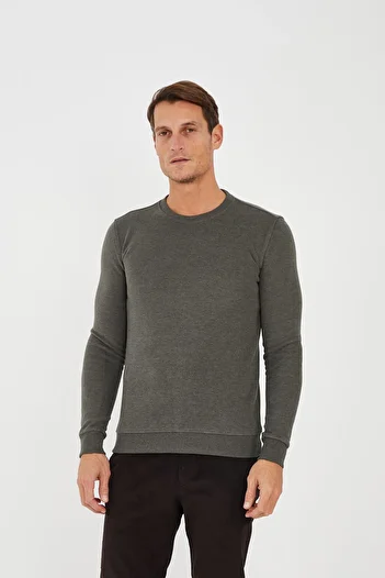 Maccali Men's Comfortfit Long Crew Neck Basic Green Sweatshirt