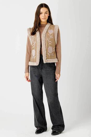 Hooopstore Embroidered Milk Brown Kovboy Vest