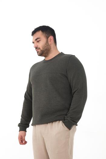 Maccali Ανδρικό φούτερ Winter Crew Neck Battal Basic Khaki