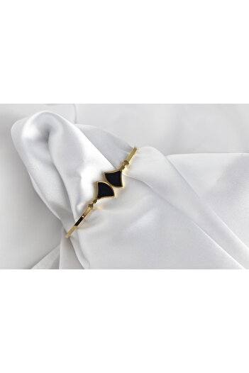 Store Black Zircon Stone Detail Steel Gold Bracelet