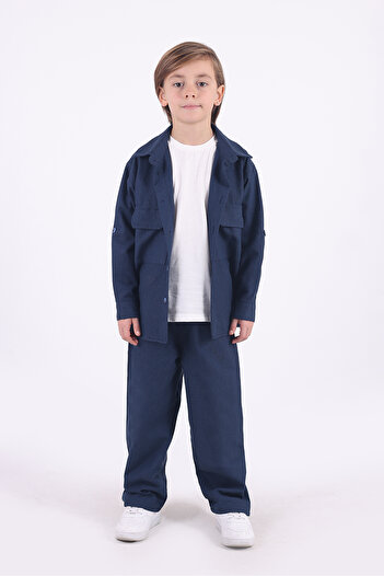 Pollito Boys Oversize Cotton Linen Shirt T-Shirt Pants 3-Piece Bottom Top Set