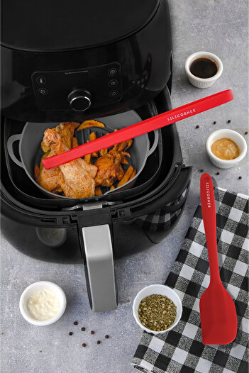 Silicorner 2 Pieces Anthracite Silicone Cooking Set Tongs - Spatula Set