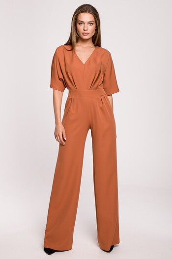 Stylove Jumpsuit with a V-neck and wide legs