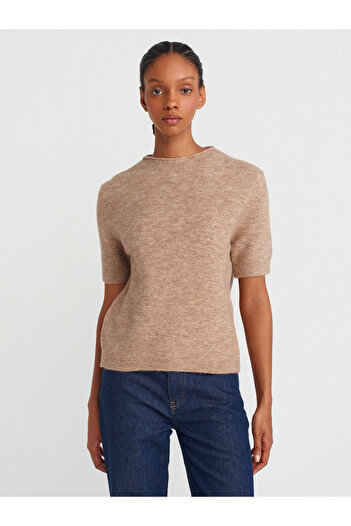 Dilvin 10675 Beige Stand Collar Knitwear Sweater