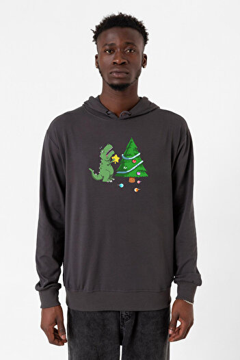 Tshirthane Чоловічий динозавр Christmas Tree - Фуме, 2 нитки з капюшоном
