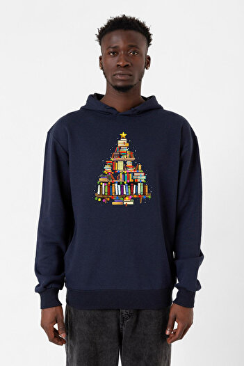 Tshirthane Чоловічий синій капюшон 3ip Різдвяна книга для любителів книг