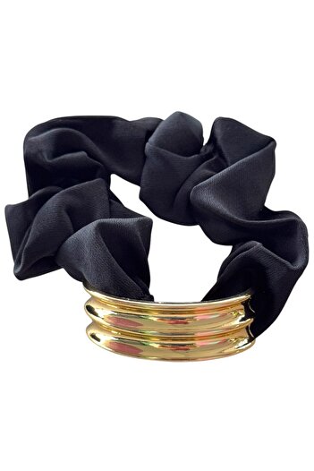 TAKIŞTIR Black and Gold Color Metal Detailed Bagel Buckle