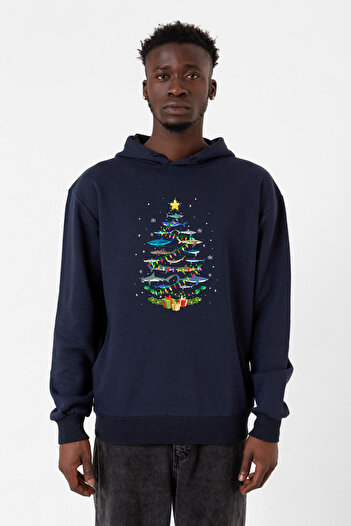 Tshirthane Синій чоловічий 3-шаровий капюшон Shark Christmas Tree