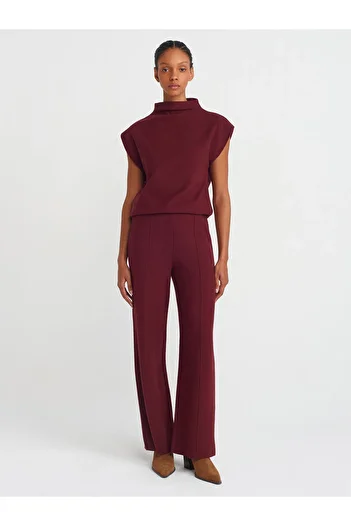 Dilvin 71819 High Waist Pants-Burgundy