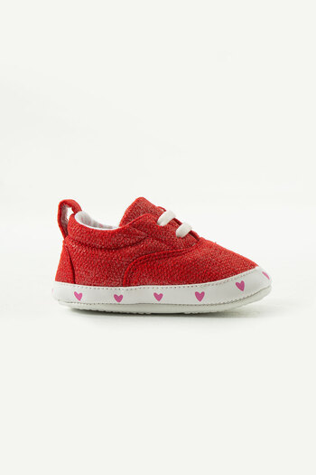 yummy kids Non-Slip Sole Rubber Laced Comfortable Baby Girl Booties with Heart Print Detail