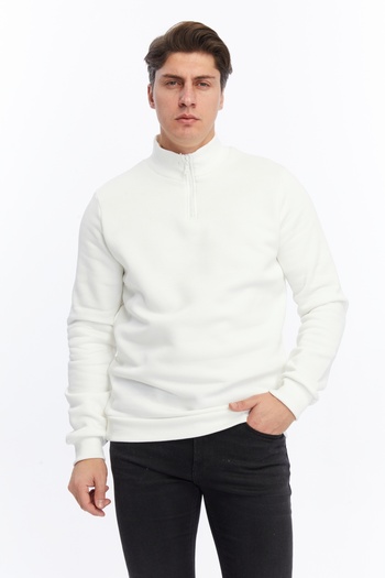 SİETE Relaxed Fit Unisex Black Fleece Cotton Sweatshirt - Half Zip, Stand Collar
