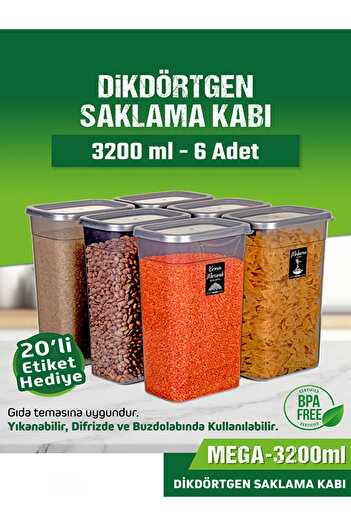 Birdoludukkan 3.2 Liter Mega Size 6-Piece Food Pulses Storage Set - 20 Tags Gift