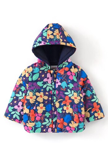 Babyhug Babyhug Woven Full Sleeves Hooded Jacket Floral Print - Multicolour
