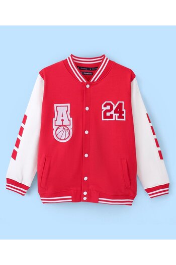 Pine kids Pine Kids Cotton Knit Full Sleeves Bomber Jacket with Applique - High Risk Red