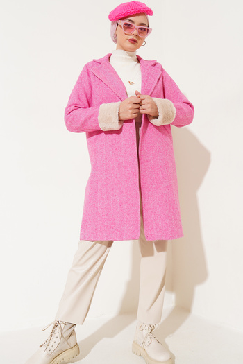 Bigdart 9145 Women's Fish Back Cashew Coat with Feather Sleeves - Fuchsia