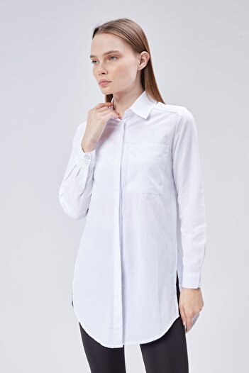 soBasic Λευκό Oversize Long Basic Πουκάμισο Poplin - Λευκό