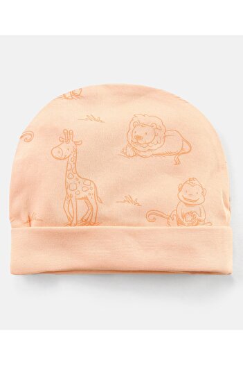 Bonfino - Cap, Mitten, and Booties Set Animal Print - Peach
