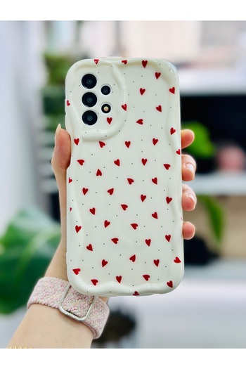 Go Aksesuar Galaxy A23 Compatible Red Hearts Design Silicone Case