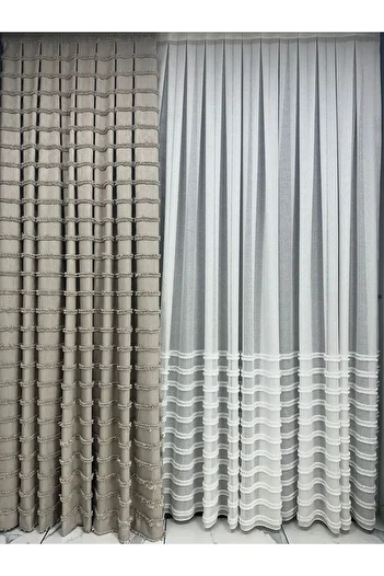Erdoğanlar Koza Horizontal Fringe Backdrop Cotton Linen Stone Color Backdrop Curtain 1/2.5 Medium Dense Pleat