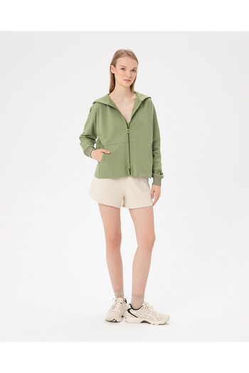 Ayma Active Green Zippered Hooded Sweatshirt with Pocket