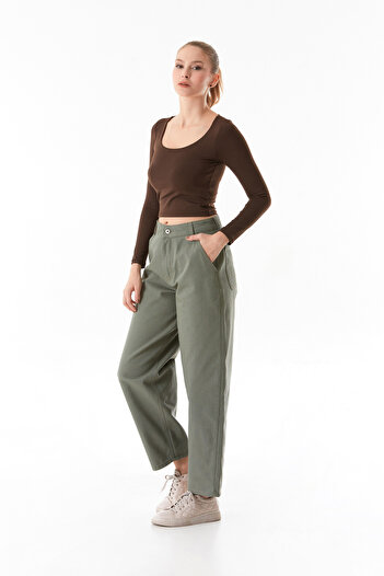 Fulla Moda Zippered High Waist Baggy Trousers