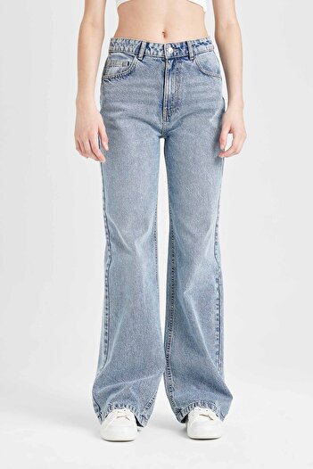DeFacto Straight Wide High Waist Straight Leg Long Jeans Washed Pants