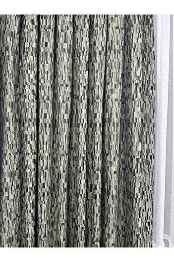 Taç Forest Green Detailed Light Green Floor Background Curtain 1/3 Close Pleat